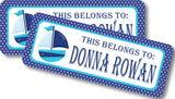 Navy and light blue sailboat back to school name label