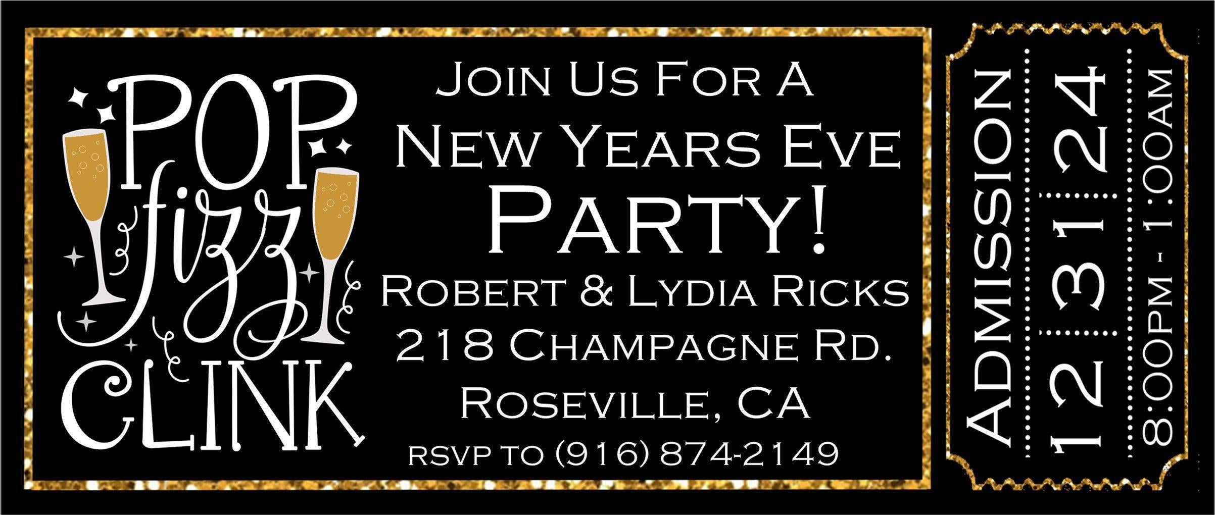 New Years Eve Party Ticket Invitations