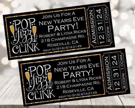 New Years Eve Party Ticket Invitations