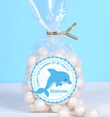 Ocean theme dolphin birthday sticker with bubbles