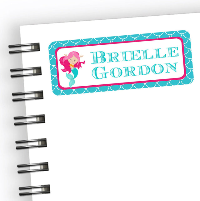Ocean themed school supply name labels with scale pattern