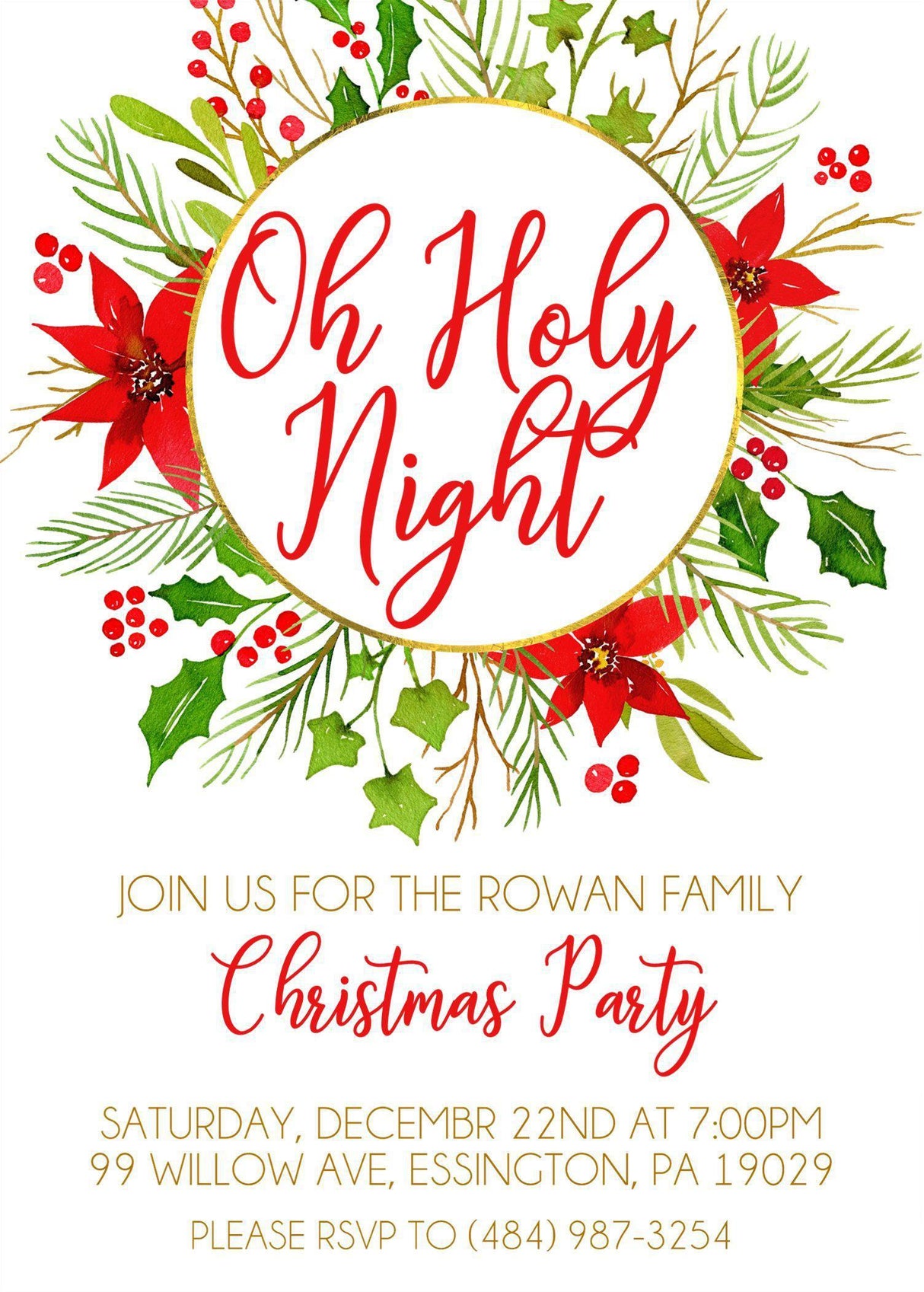 Oh Holy Night Christmas Party Invitations