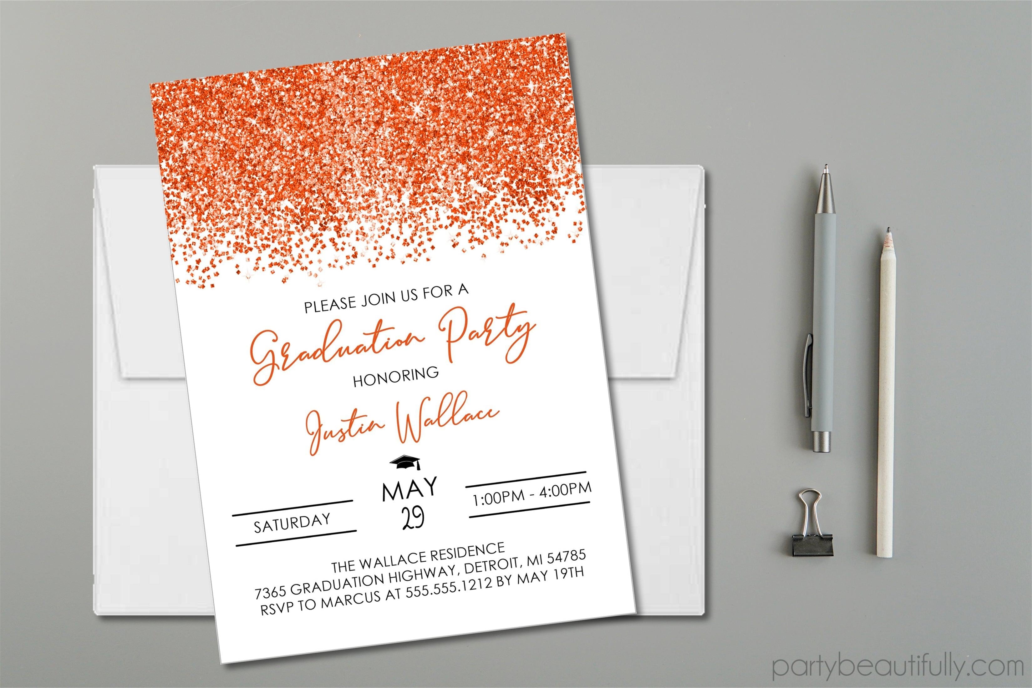 Orange Graduation Party Invitations