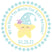 Over the Moon blue baby shower stickers with sleeping star illustration.