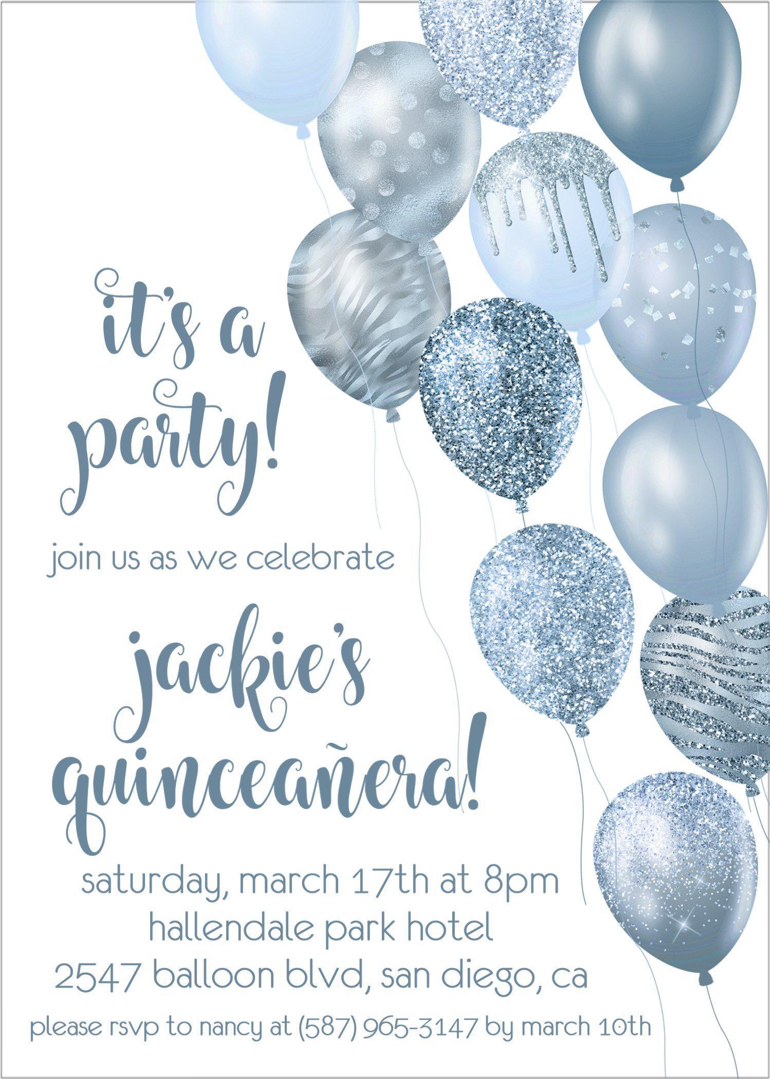 Pastel Blue Balloon Quinceanera Invitations