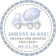 Pastel blue cement truck birthday sticker for boys first birthday