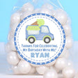 Pastel blue ice cream truck birthday sticker with lime cone