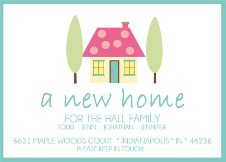 Pastel new home announcement featuring aqua and green accents