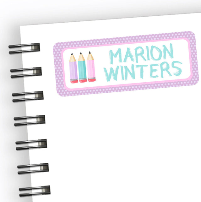 Pastel pencil back to school name labels