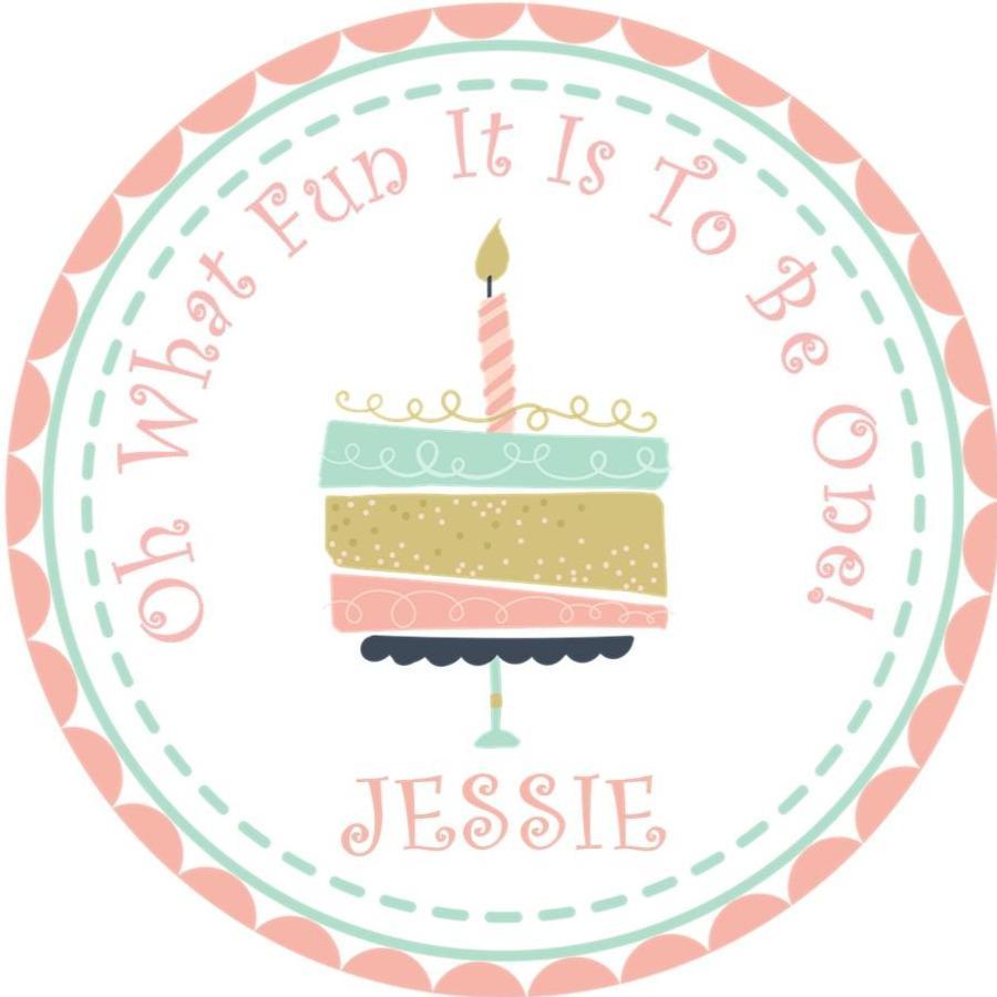 Pastel pink and mint 1st birthday cake sticker with personalized name