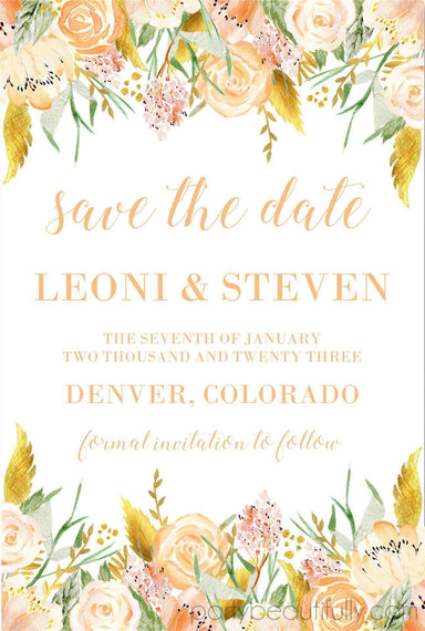 Peach And Gold Wedding Save The Date Cards