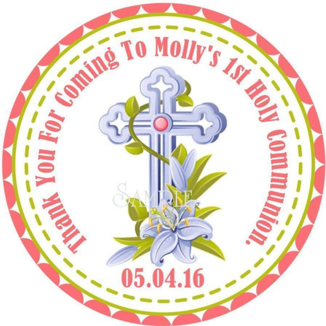 Peach First Communion stickers for girls