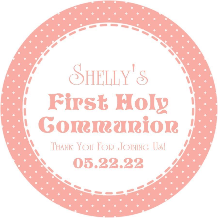 Peach First Holy Communion stickers personalized