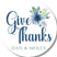 Personalized Give Thanks fall sticker with soft blue floral arrangement