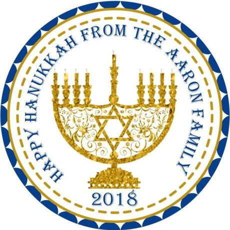 Personalized Hanukkah sticker with navy blue and gold Star of David