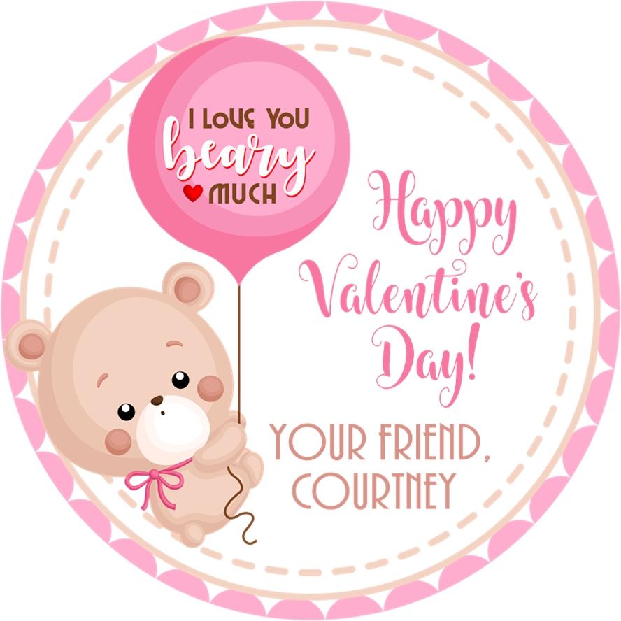Personalized Teddy Bear Valentine favor label for classroom gifts
