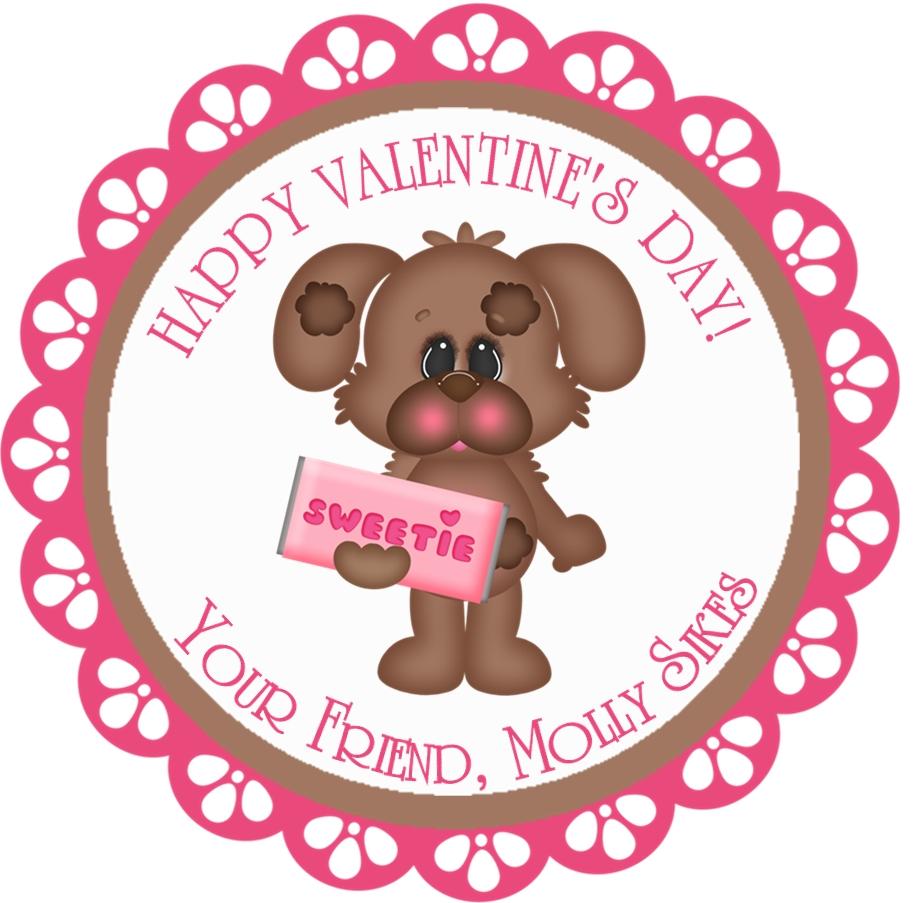 Personalized Valentine puppy candy bar sticker with pink accents
