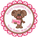 Personalized Valentine puppy candy bar sticker with pink accents