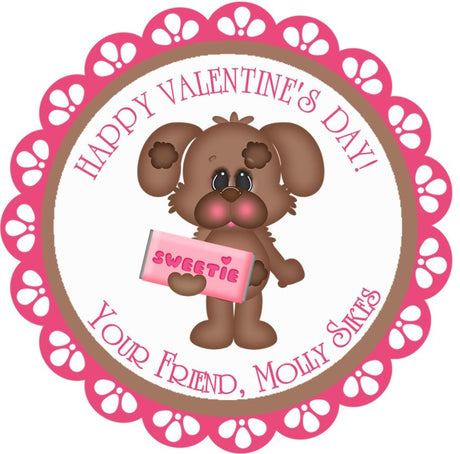 Personalized Valentine puppy candy bar sticker with pink accents