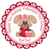 Personalized Valentine puppy cupcake sticker with pink bow