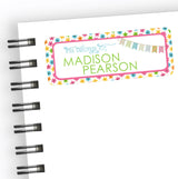 Personalized back to school name label with colorful flower border