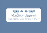 Personalized blue arrow address stickers with tribal design