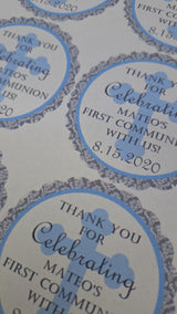Personalized blue cross Baptism favor label