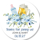 Personalized blue floral baby shower favor stickers