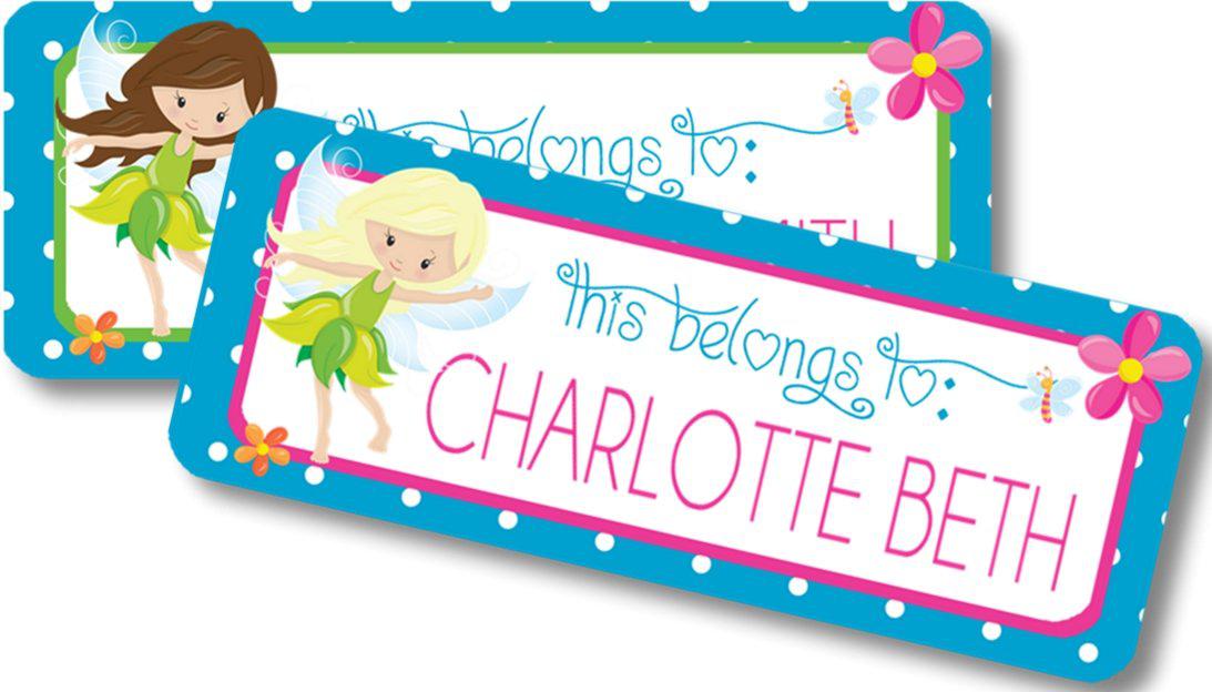 Personalized fairy name stickers for kids school supplies