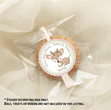 Personalized girl baby shower stickers with deer design.