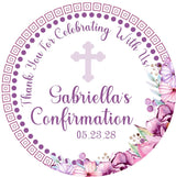 Personalized girl’s Confirmation favor label with flowers