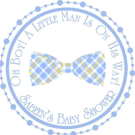 Personalized little man baby shower favor sticker