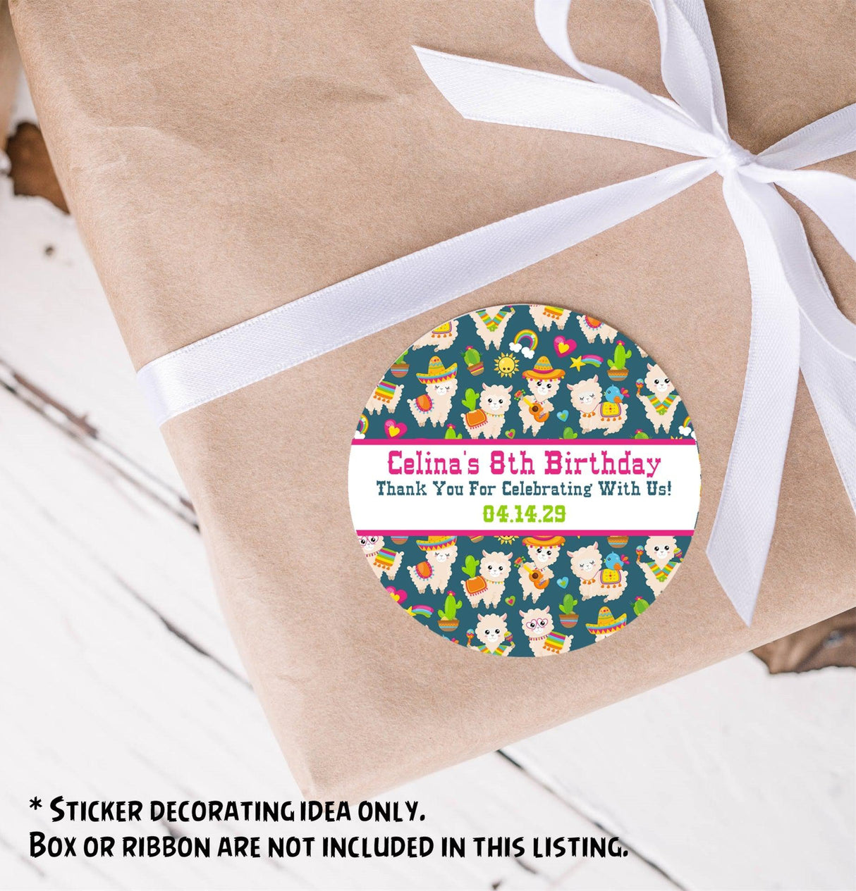 Personalized llama fiesta sticker with bright icons
