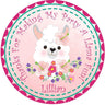 Personalized llama party favor sticker with flowers