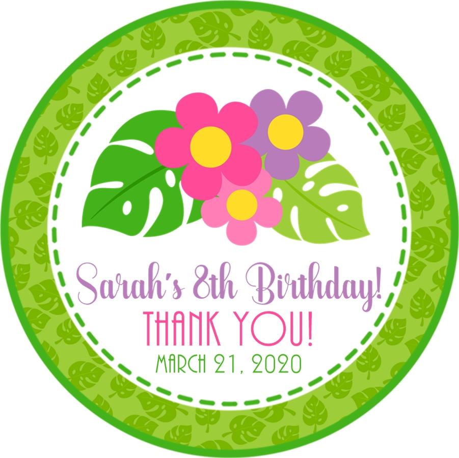 Personalized luau flower party favor sticker