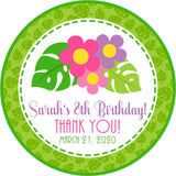 Personalized luau flower party favor sticker