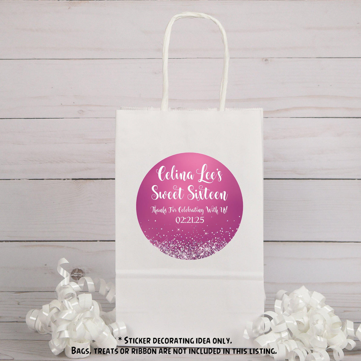 Personalized magenta Sweet Sixteen party favor label