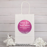 Personalized magenta Sweet Sixteen party favor label