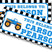 Personalized monster truck school label featuring blue truck and flame accents