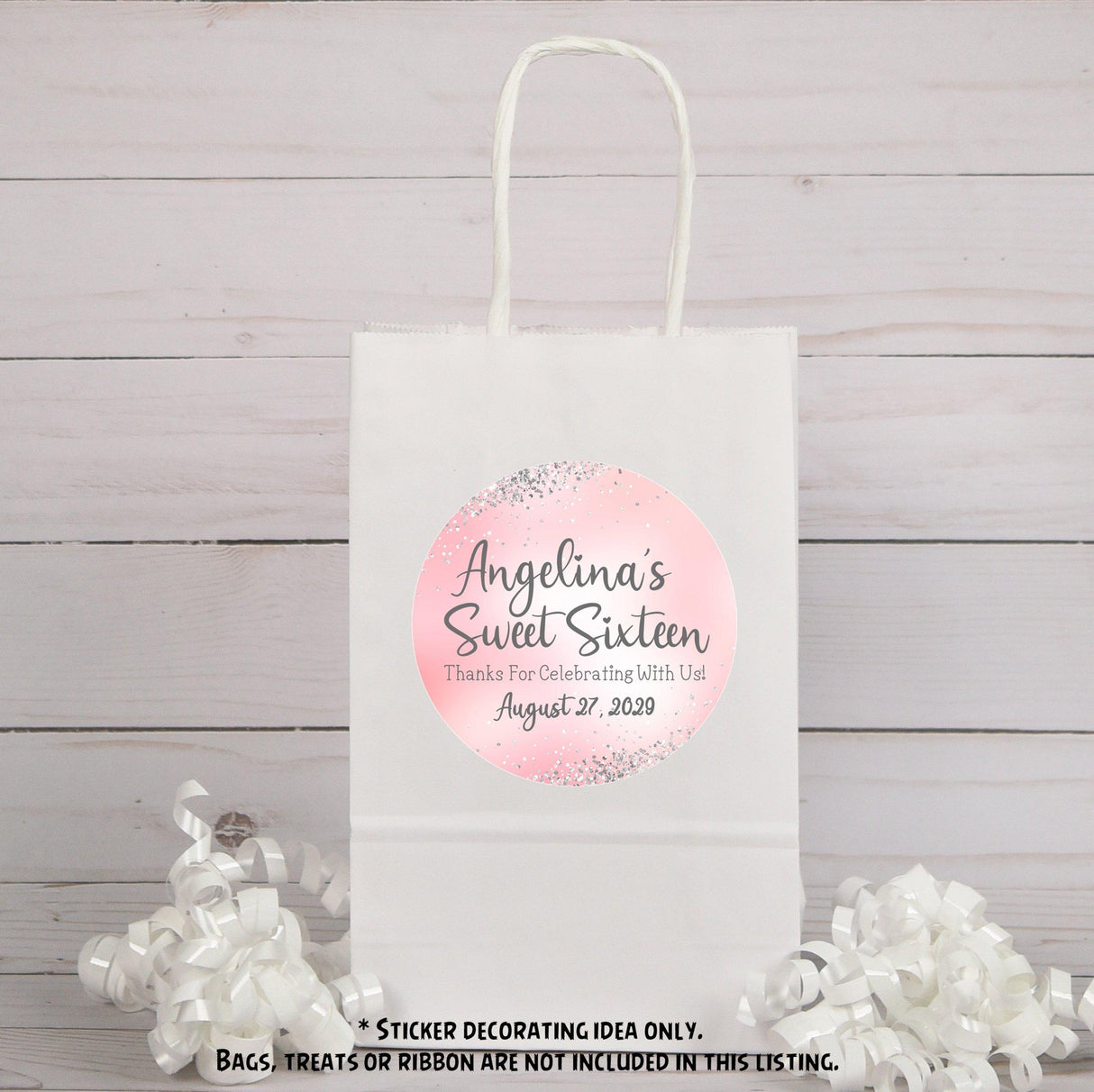 Personalized pastel pink Sweet 16 favor label