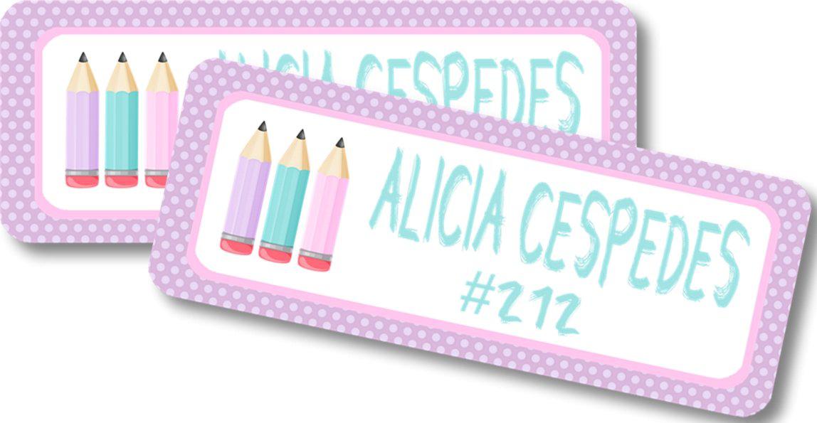 Personalized pencil school supply labels in soft colors
