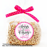 Personalized pink Valentine favor sticker with hearts and lips