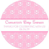 Personalized pink baby shower favor sticker with Minnie theme