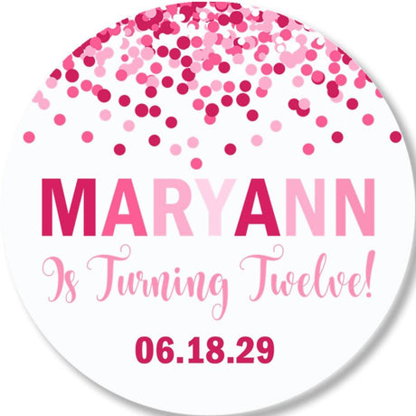 Personalized pink confetti thank you label