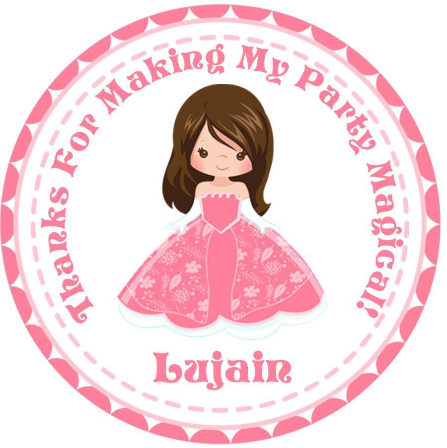 Personalized pink princess party favor label with name