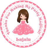 Personalized pink princess party favor label with name