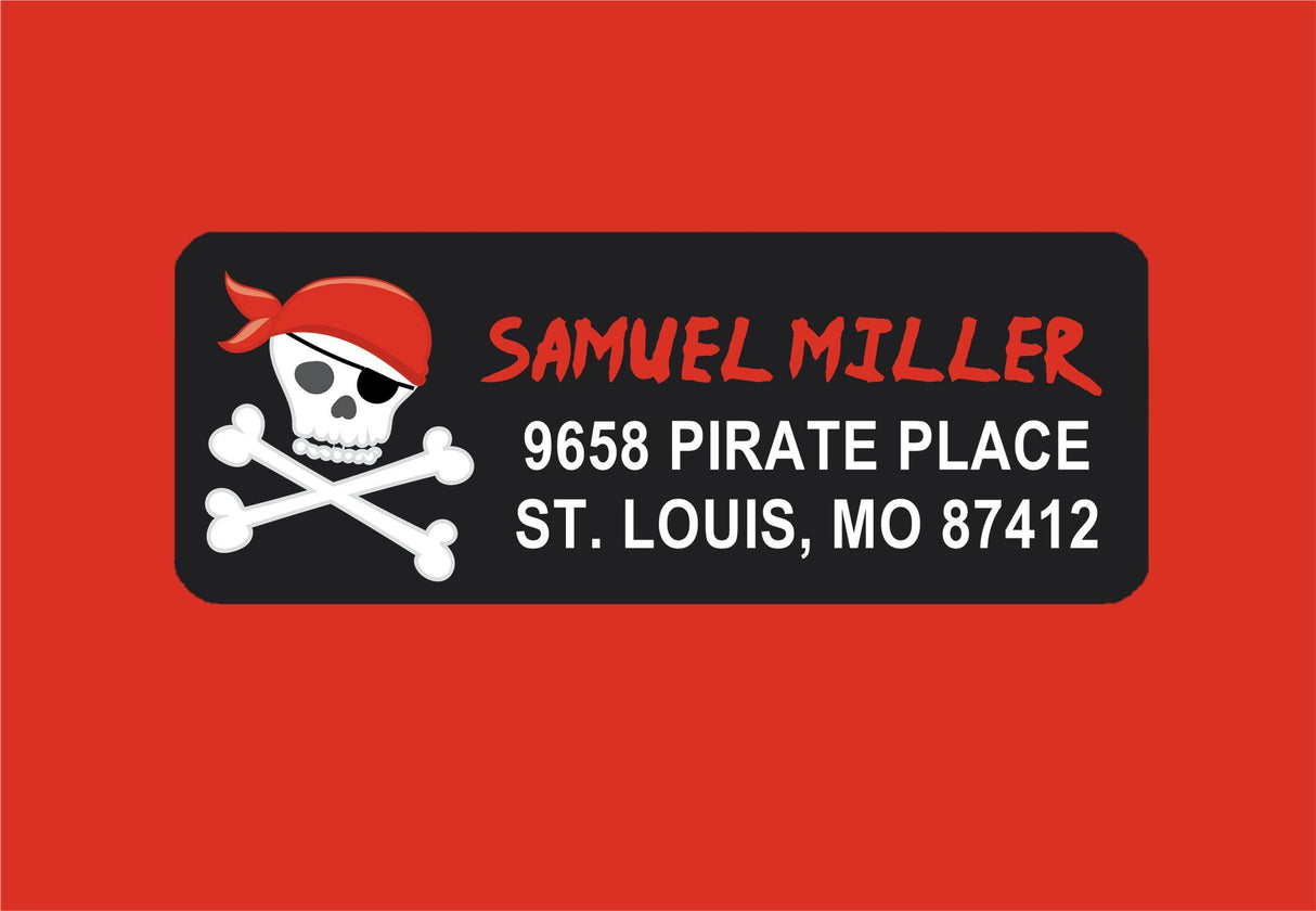 Personalized pirate address labels with skull and crossbones design