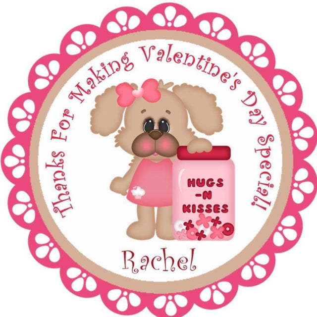 Personalized puppy hugs and kisses Valentine sticker