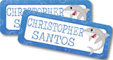 Personalized shark name label for school supplies