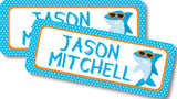Personalized shark school label featuring ocean themed illustration